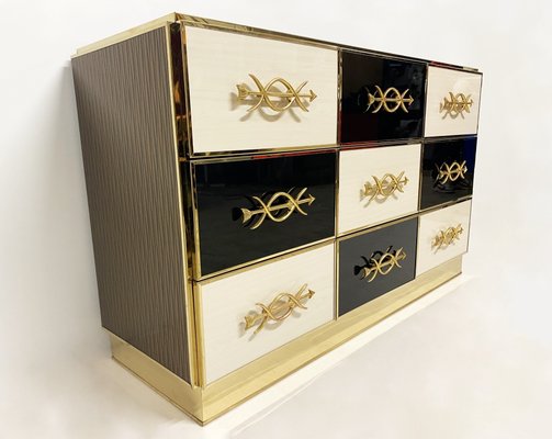 Chest of Drawers in Black and White Colored Glass, 1970s-WIM-1132059