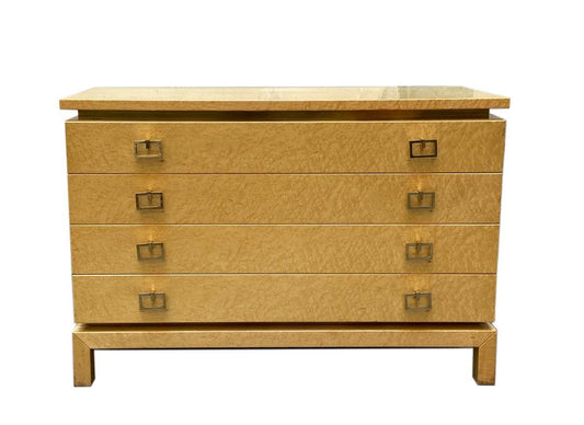 Chest of Drawers in Briar Wood with Brass Handles and Profiles, Italy, 1970s