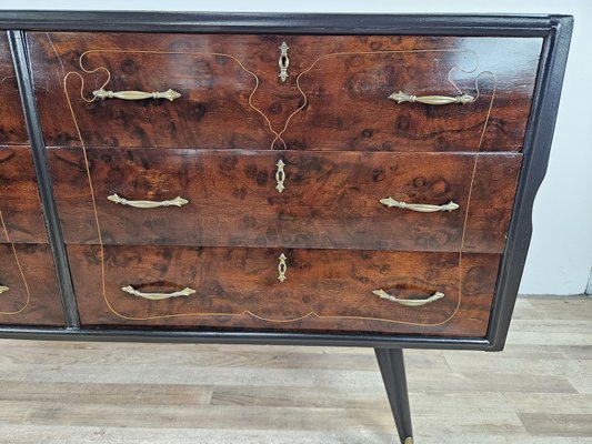 Chest of Drawers in Mahogany and Lacquered Mahogany with Brass Handles, 1960s-ZUW-2035923