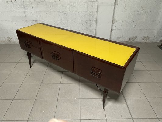 Chest of Drawers in Teak Wood and Top with Colored Glass, 1960s-JHL-2043297