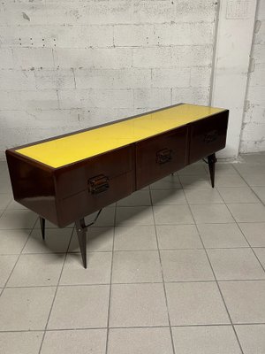 Chest of Drawers in Teak Wood and Top with Colored Glass, 1960s-JHL-2043297