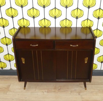 Chest of Drawers with Sliding Door in Light Wood & Dark Brass, 1960s-AFE-1785752