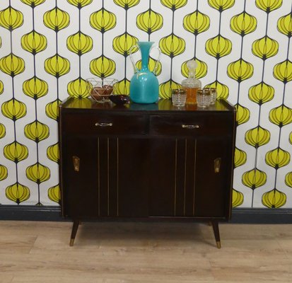 Chest of Drawers with Sliding Door in Light Wood & Dark Brass, 1960s-AFE-1785752