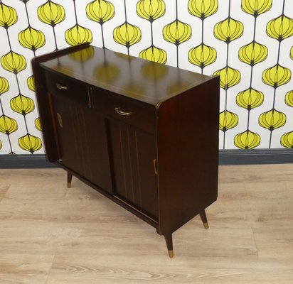 Chest of Drawers with Sliding Door in Light Wood & Dark Brass, 1960s-AFE-1785752