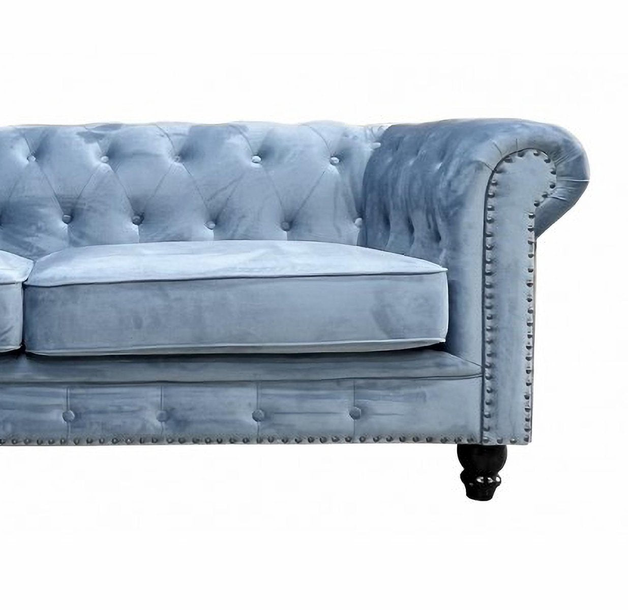 Chester Premium Three-Seater Sofa in Dusky Blue Velvet by Europa Antiques