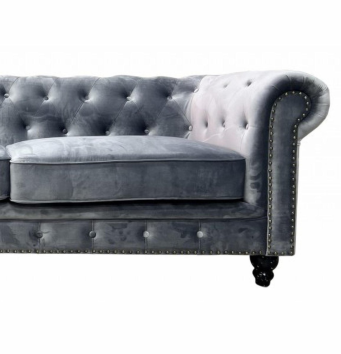 Chester Premium Three-Seater Sofa in Gray Velvet by Europa Antiques