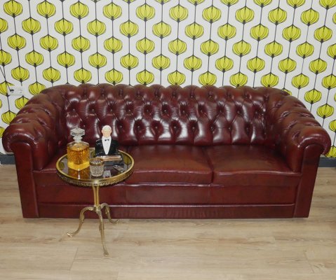 Chesterfield 3-Seater Sofa in Oxblood Skai, 1970s-AFE-1794820