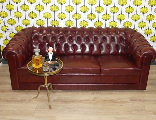 Chesterfield 3-Seater Sofa in Oxblood Skai, 1970s-AFE-1794820