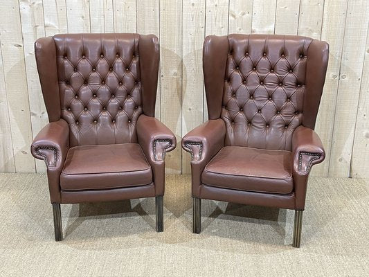 Chesterfield Armchairs in Brown Leather, 1970s, Set of 2-QYF-1263751