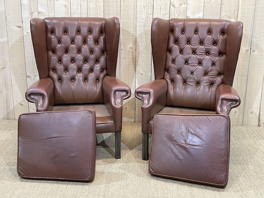 Chesterfield Armchairs in Brown Leather, 1970s, Set of 2-QYF-1263751