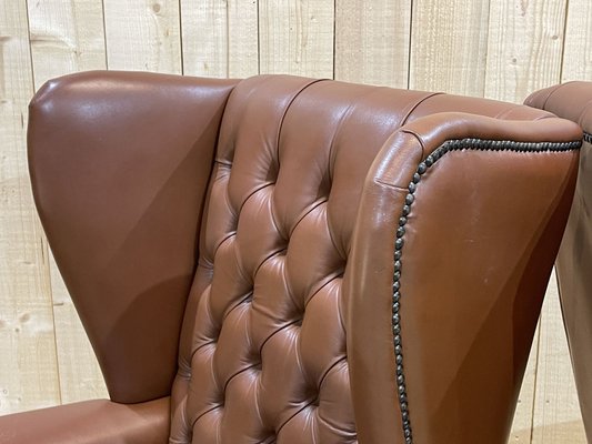 Chesterfield Armchairs in Brown Leather, 1970s, Set of 2-QYF-1263751