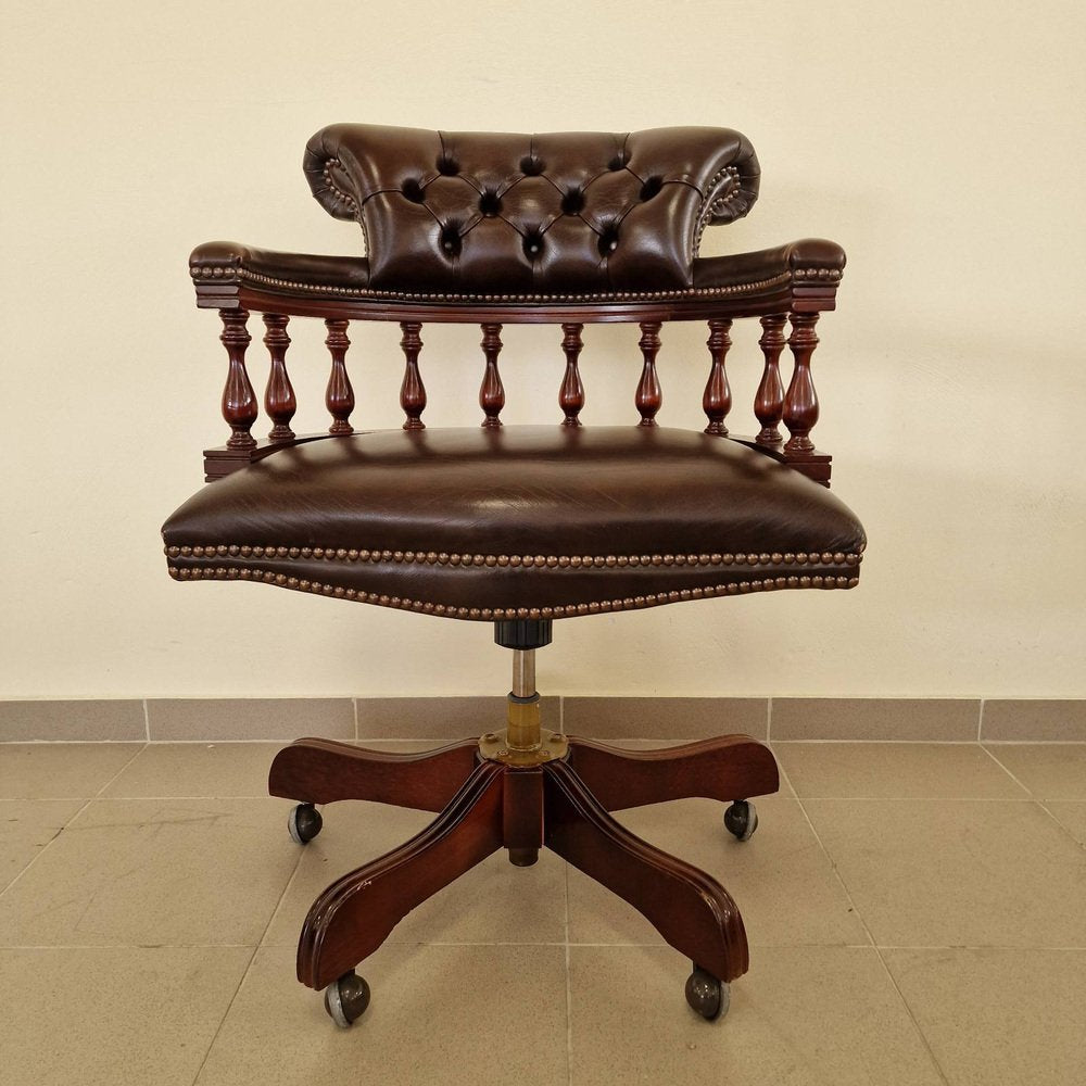 Chesterfield Brown Leather Cigar Captains Armchair