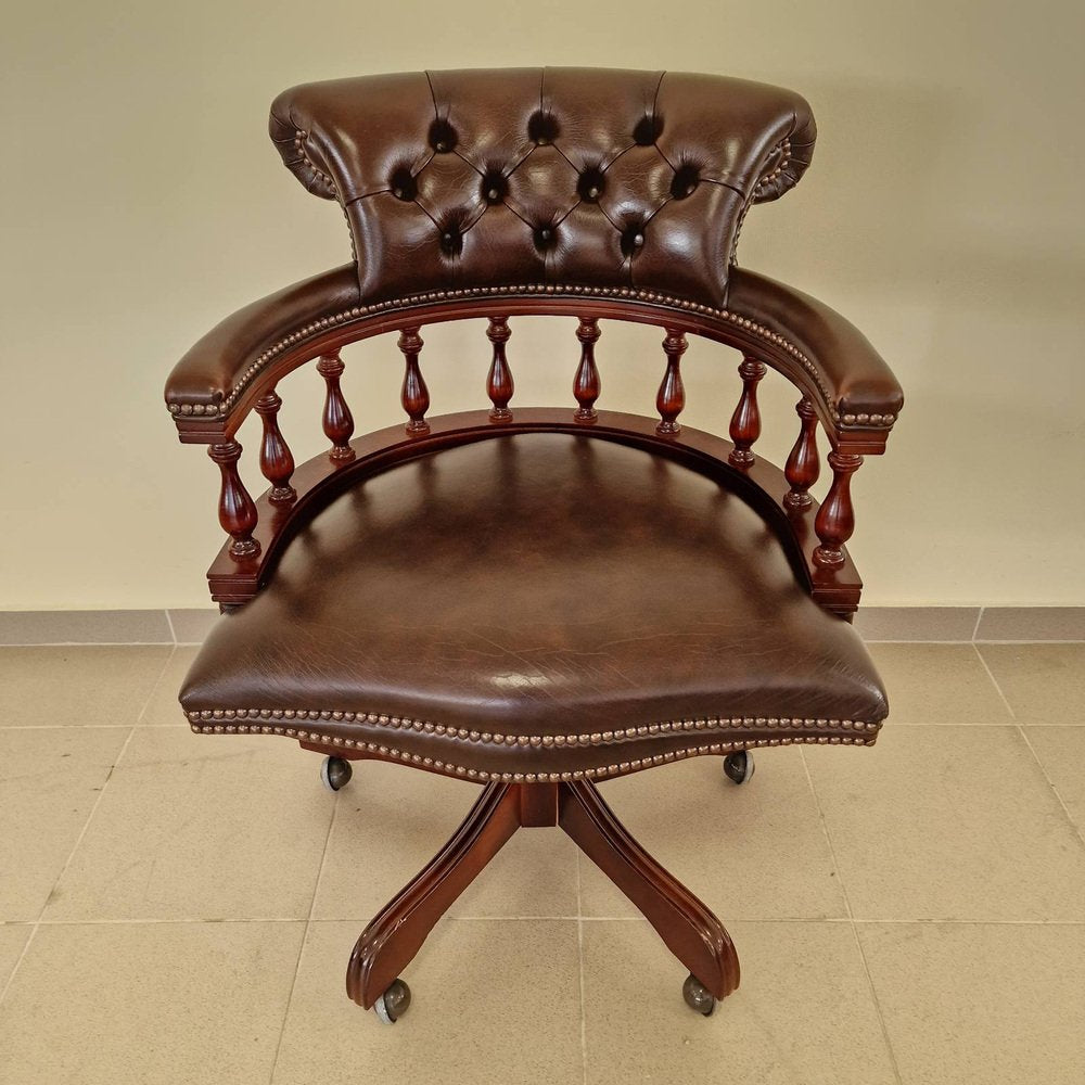 Chesterfield Brown Leather Cigar Captains Armchair