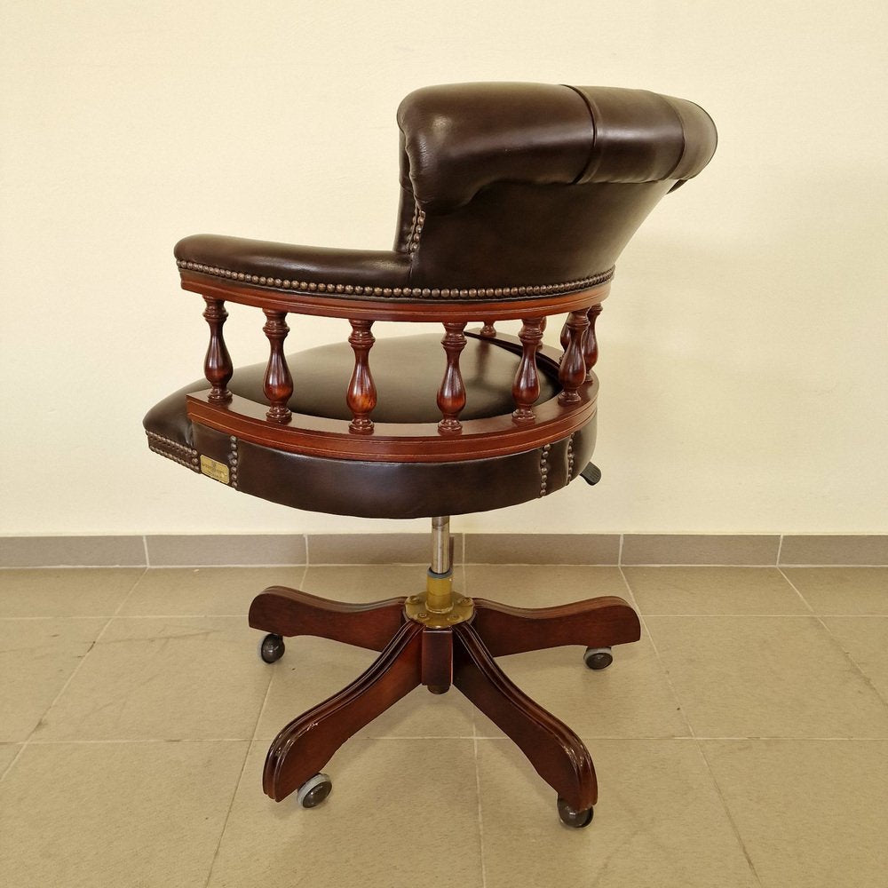 Chesterfield Brown Leather Cigar Captains Armchair