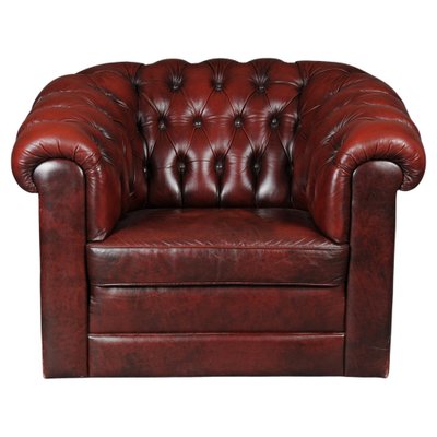 Chesterfield Club Chair in Bordeaux Red Leather, England-FLW-1402017