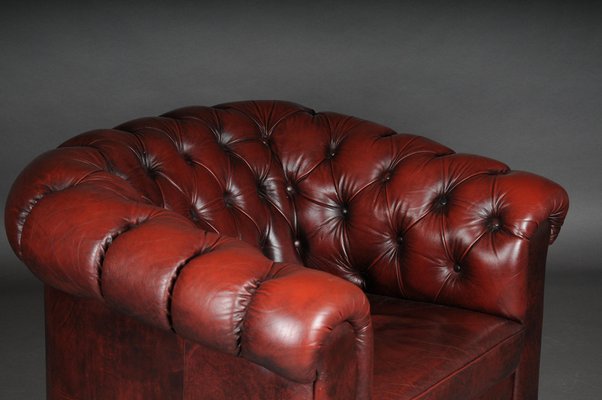 Chesterfield Club Chair in Bordeaux Red Leather, England-FLW-1402017