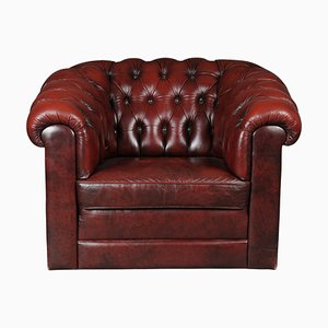 Chesterfield Club Chair in Bordeaux Red Leather, England-FLW-1402017