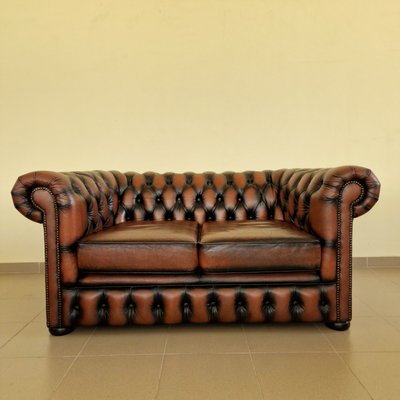 Chesterfield Club Sofa and Armchair in Leather, Set of 2-ITF-2021965