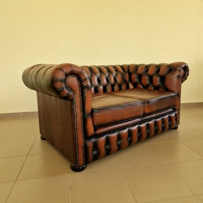 Chesterfield Club Sofa and Armchair in Leather, Set of 2-ITF-2021965