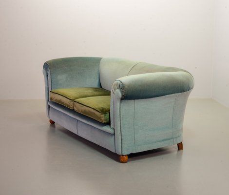 Chesterfield Duotone Two-Seat Victorian Sofa in Frosted Blue and Moss Green Velvet, 1950s-IXC-807621