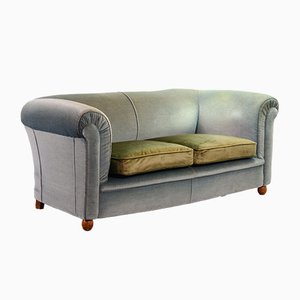 Chesterfield Duotone Two-Seat Victorian Sofa in Frosted Blue and Moss Green Velvet, 1950s-IXC-807621