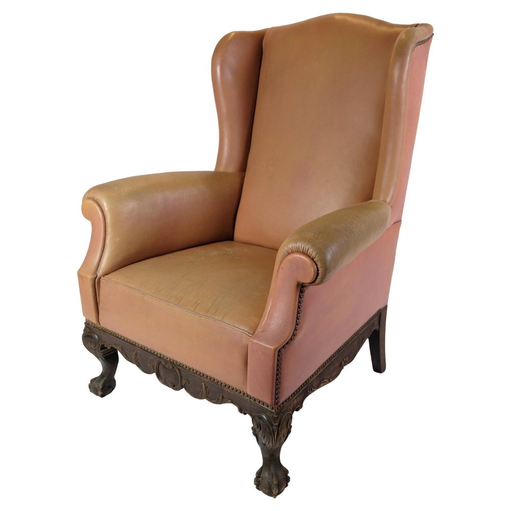 Chesterfield High Flap Chair in Brown Leather, 1920s