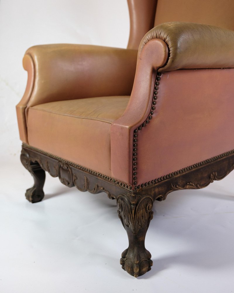 Chesterfield High Flap Chair in Brown Leather, 1920s