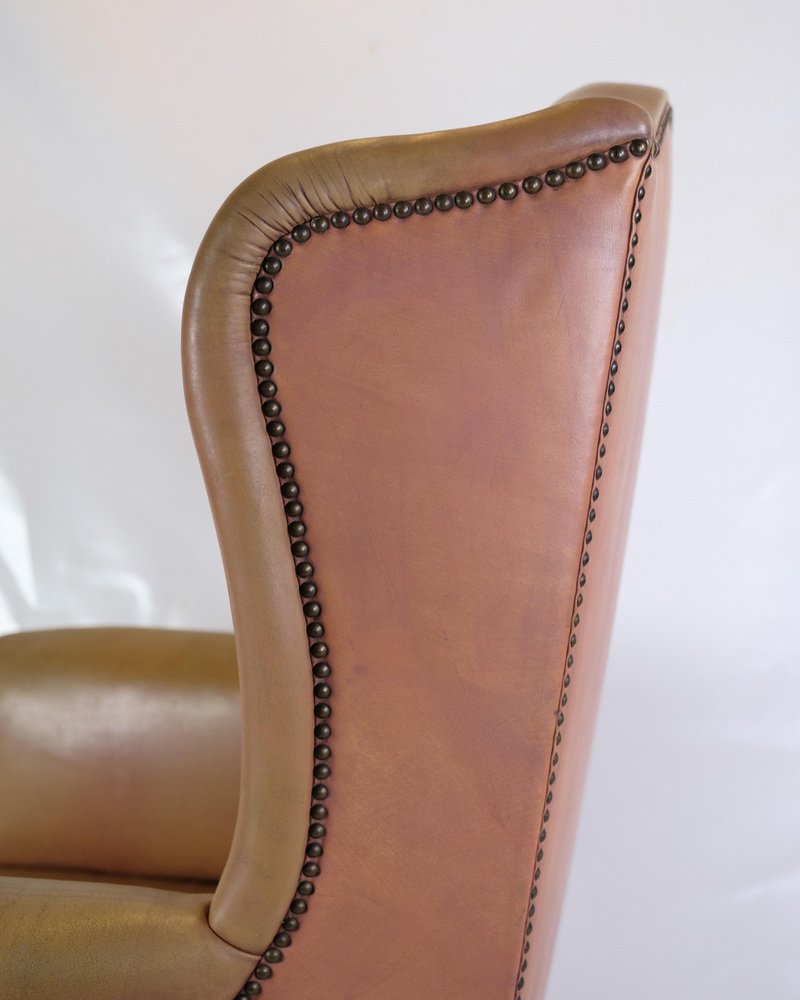 Chesterfield High Flap Chair in Brown Leather, 1920s