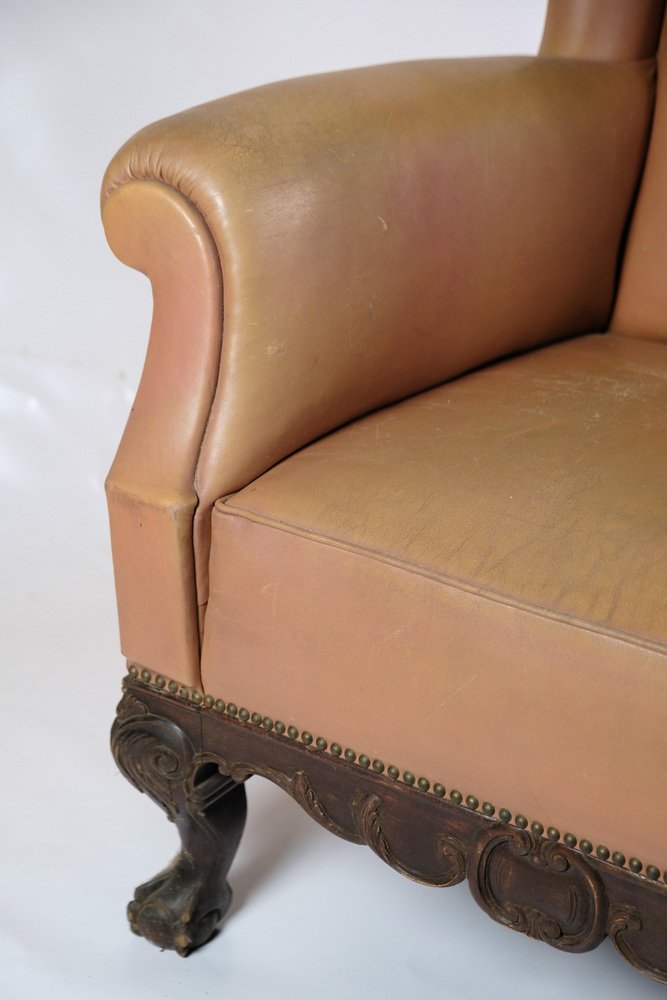 Chesterfield High Flap Chair in Brown Leather, 1920s