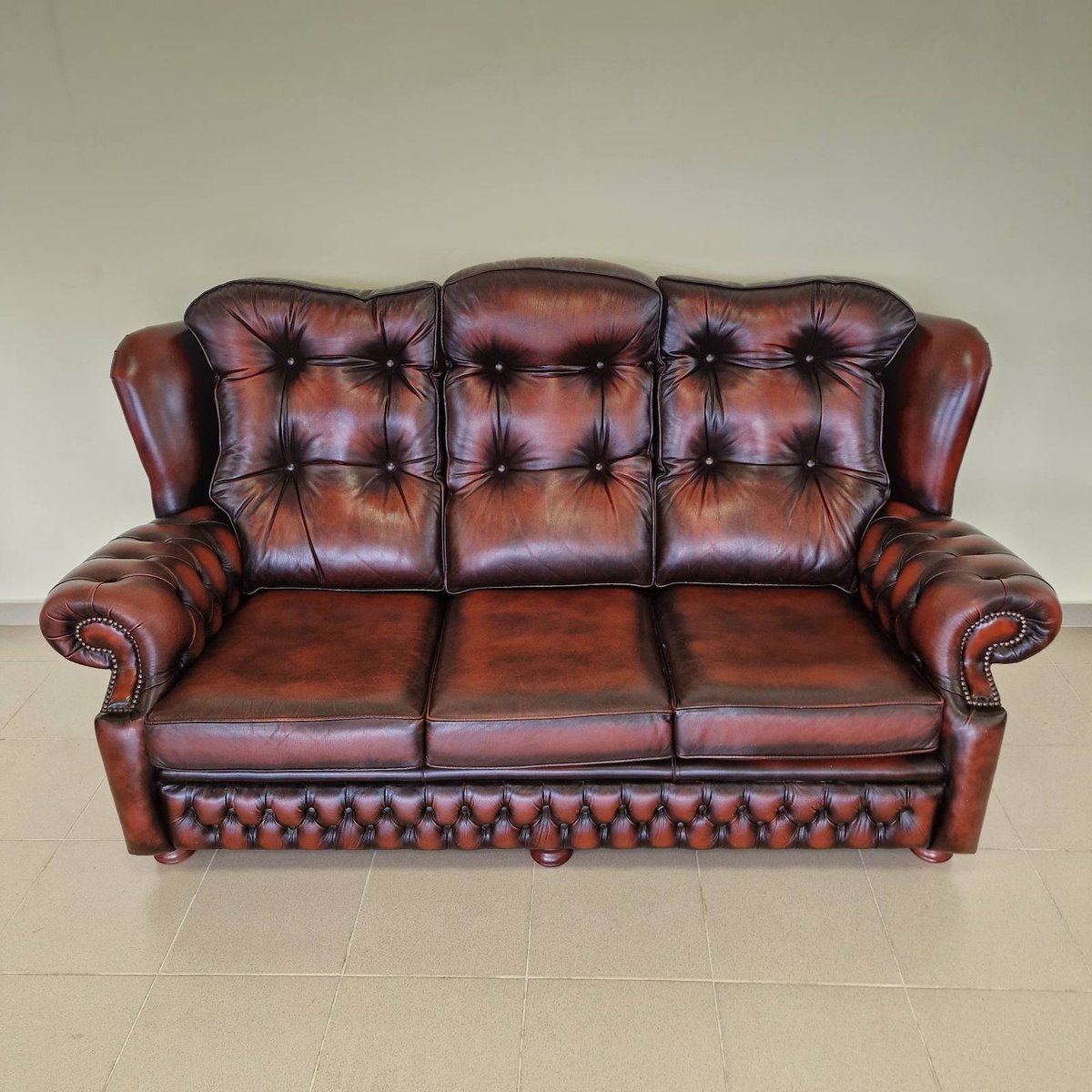 Chesterfield Leather Living Room Set, 1970s, Set of 4