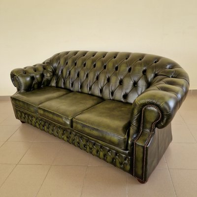 Chesterfield Living Room Set in Green Genuine Leather, Set of 4-ITF-2021968