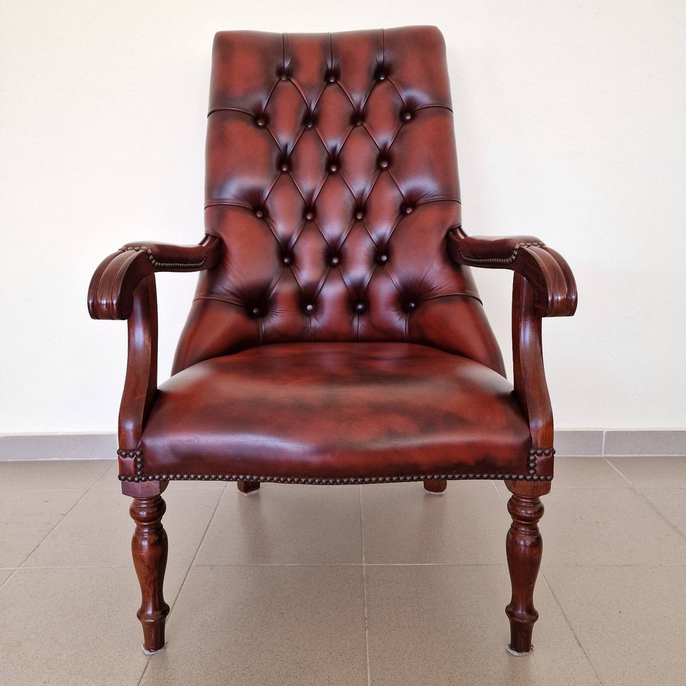 Chesterfield Lounge Armchair with Genuine Leather, 1960s