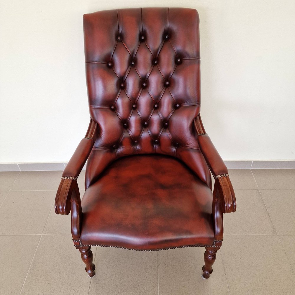 Chesterfield Lounge Armchair with Genuine Leather, 1960s