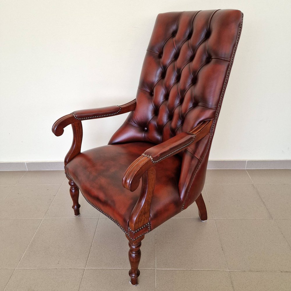 Chesterfield Lounge Armchair with Genuine Leather, 1960s