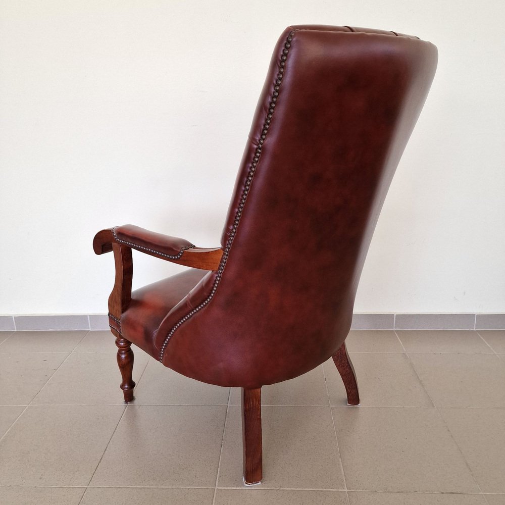 Chesterfield Lounge Armchair with Genuine Leather, 1960s