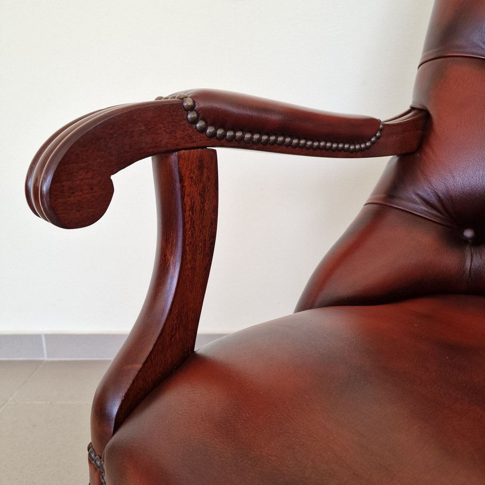 Chesterfield Lounge Armchair with Genuine Leather, 1960s