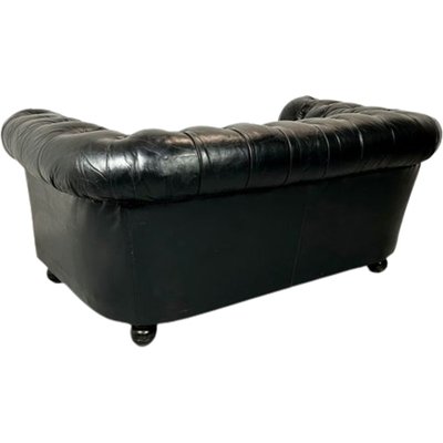 Chesterfield Sofa in Black Buttoned Leather, 1950s-TCS-1703840