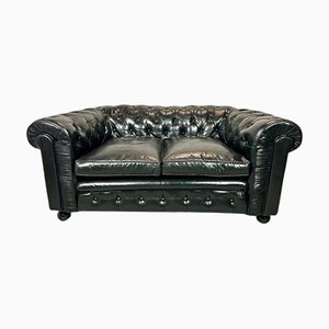 Chesterfield Sofa in Black Buttoned Leather, 1950s-TCS-1703840