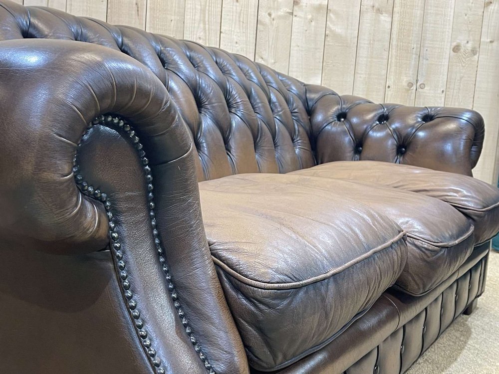 Chesterfield Sofa in Brown Leather, 1980s