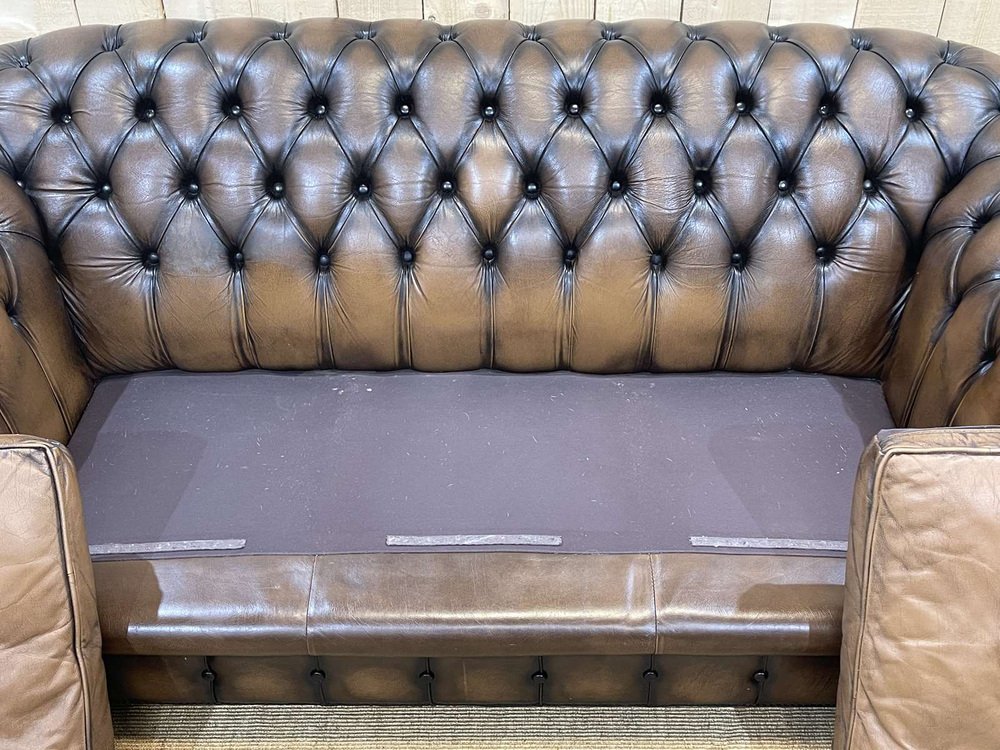 Chesterfield Sofa in Brown Leather, 1980s