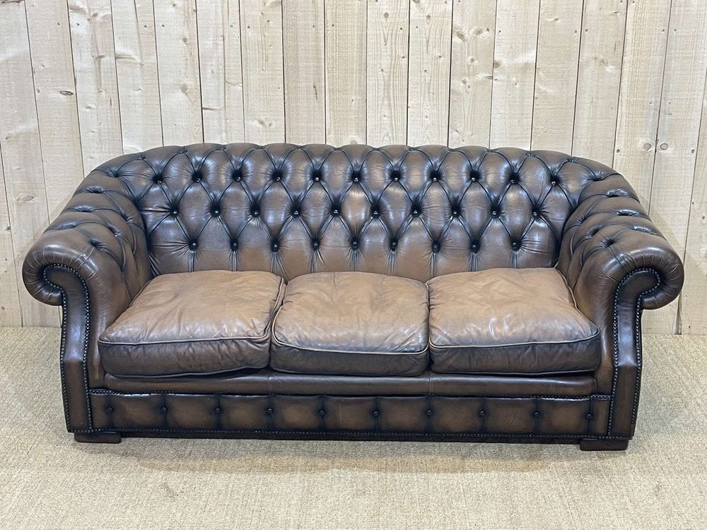 Chesterfield Sofa in Brown Leather, 1980s