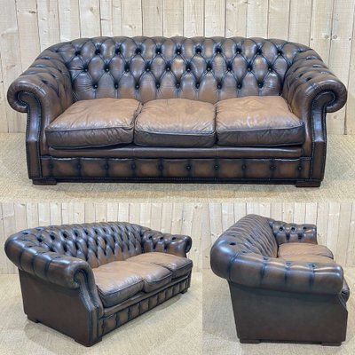 Chesterfield Sofa in Brown Leather, 1980s-QYF-1341935