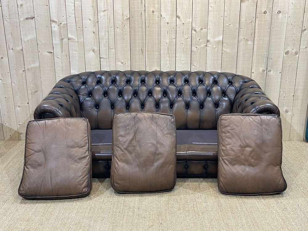 Chesterfield Sofa in Brown Leather, 1980s