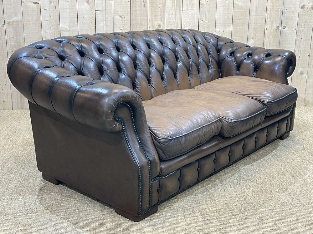 Chesterfield Sofa in Brown Leather, 1980s