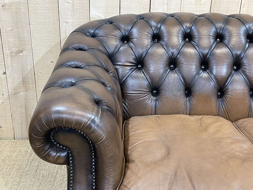 Chesterfield Sofa in Brown Leather, 1980s