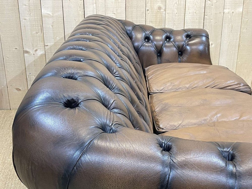 Chesterfield Sofa in Brown Leather, 1980s