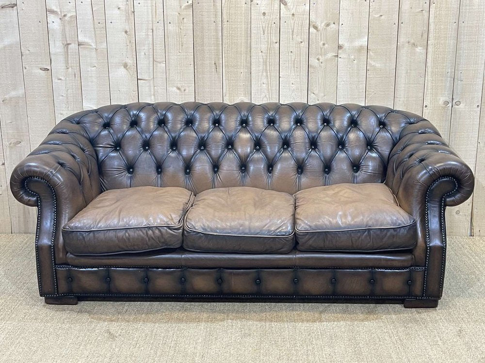 Chesterfield Sofa in Brown Leather, 1980s