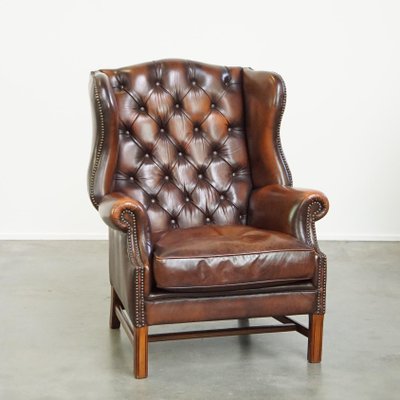 Chesterfield Wing Chair in Brown Cow Leather-HPP-2033008