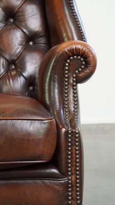 Chesterfield Wing Chair in Brown Cow Leather-HPP-2033008