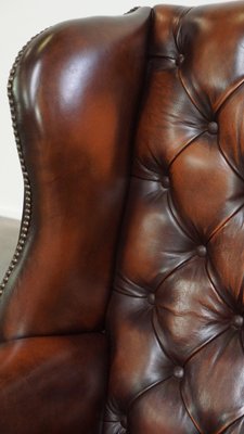 Chesterfield Wing Chair in Brown Cow Leather-HPP-2033008